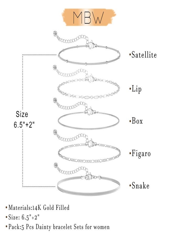 MBW 14K Silver Plated Bracelet for Women, Chain Bracelets for Women Trendy Stack Waterproof Jewelry Minimalist Simple Small Thin Bracelet Set - Image 5